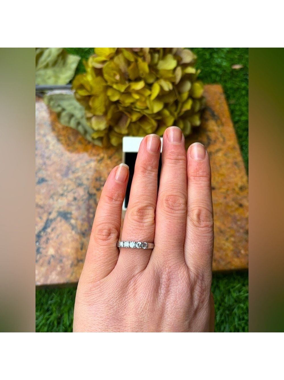 Vintage Avon Ring Size 10.75 Silver Tone Minimalist Band 4 Cubic Zirconia Stones